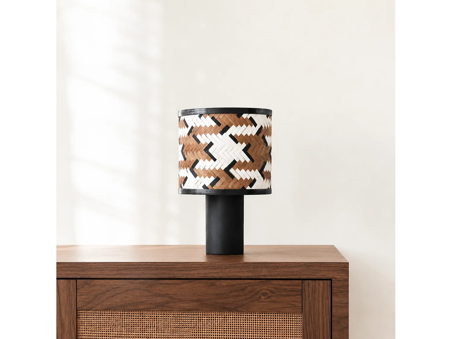 Lampada da tavolo in legno di rovere e bambù marrone e nero - Phil