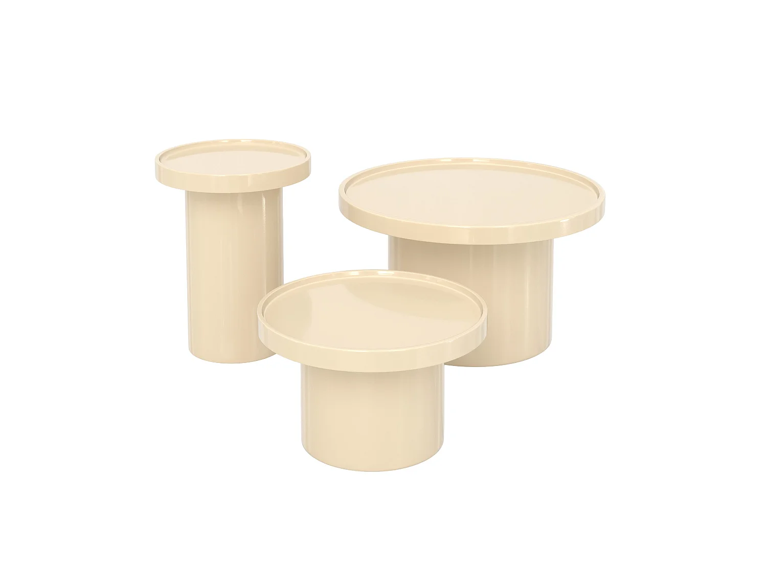 Set di 3 tavolini laccati bianchi in MDF - Nora