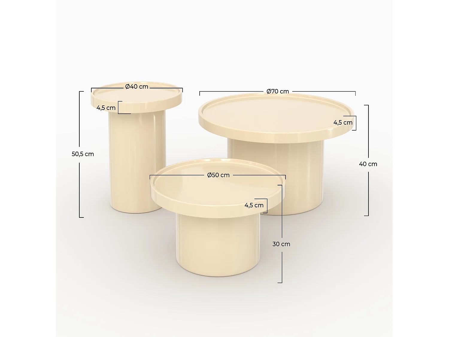Set di 3 tavolini laccati bianchi in MDF - Nora