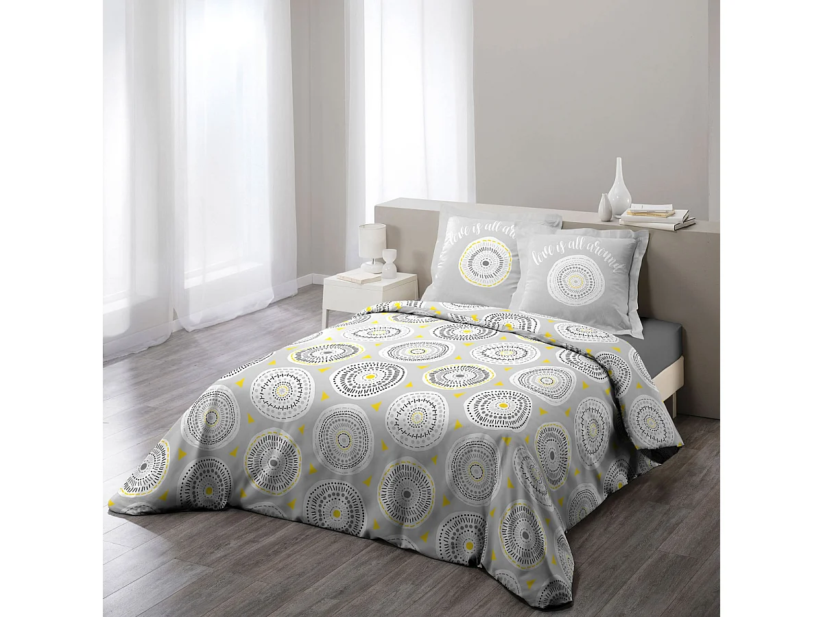 Parure de Lit 3 Pièces "Disco" 240x220cm Jaune & Gris
