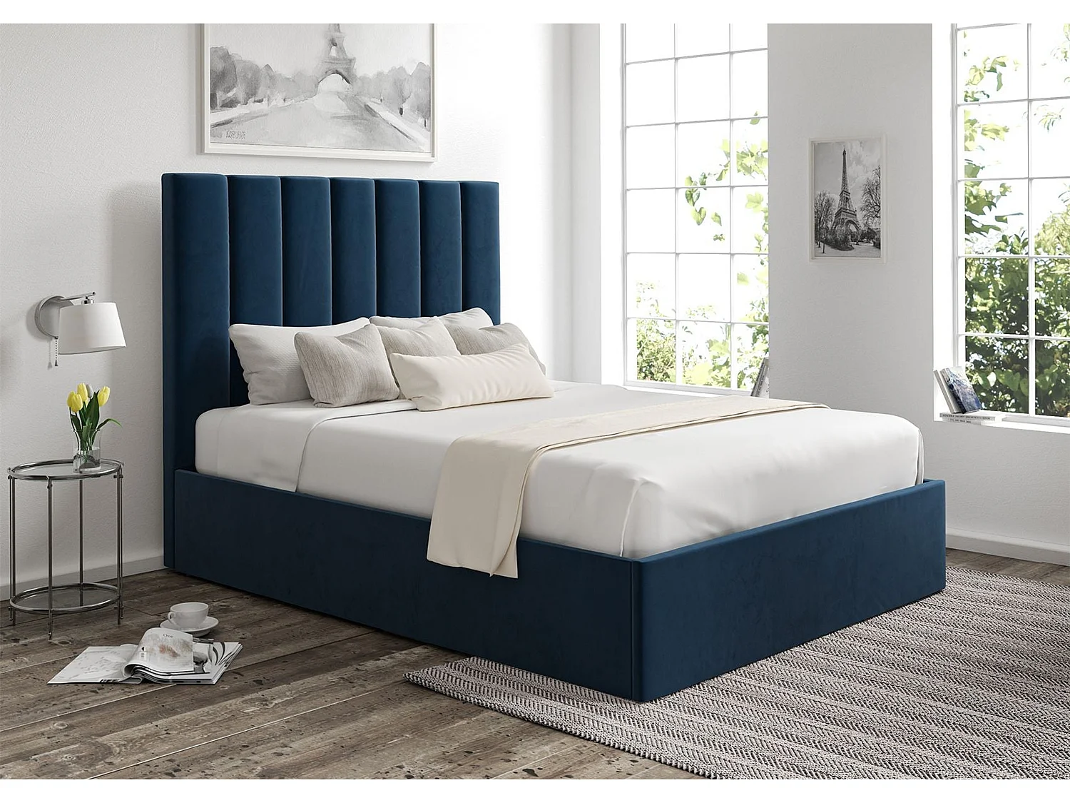 Upholstered Bedframe - 135 x 190 cm Bedframe in Blue