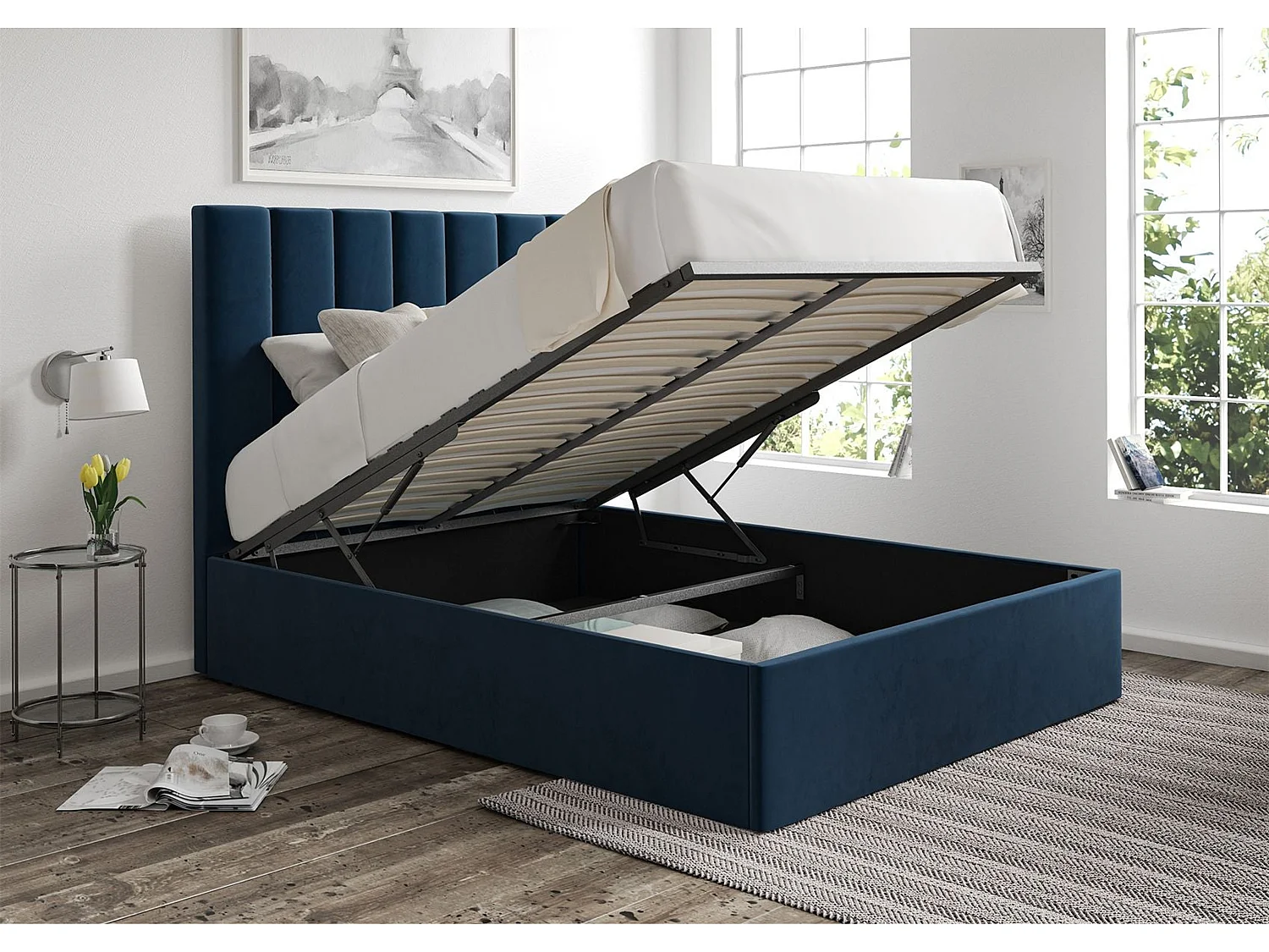 Upholstered Bedframe - 135 x 190 cm Bedframe in Blue