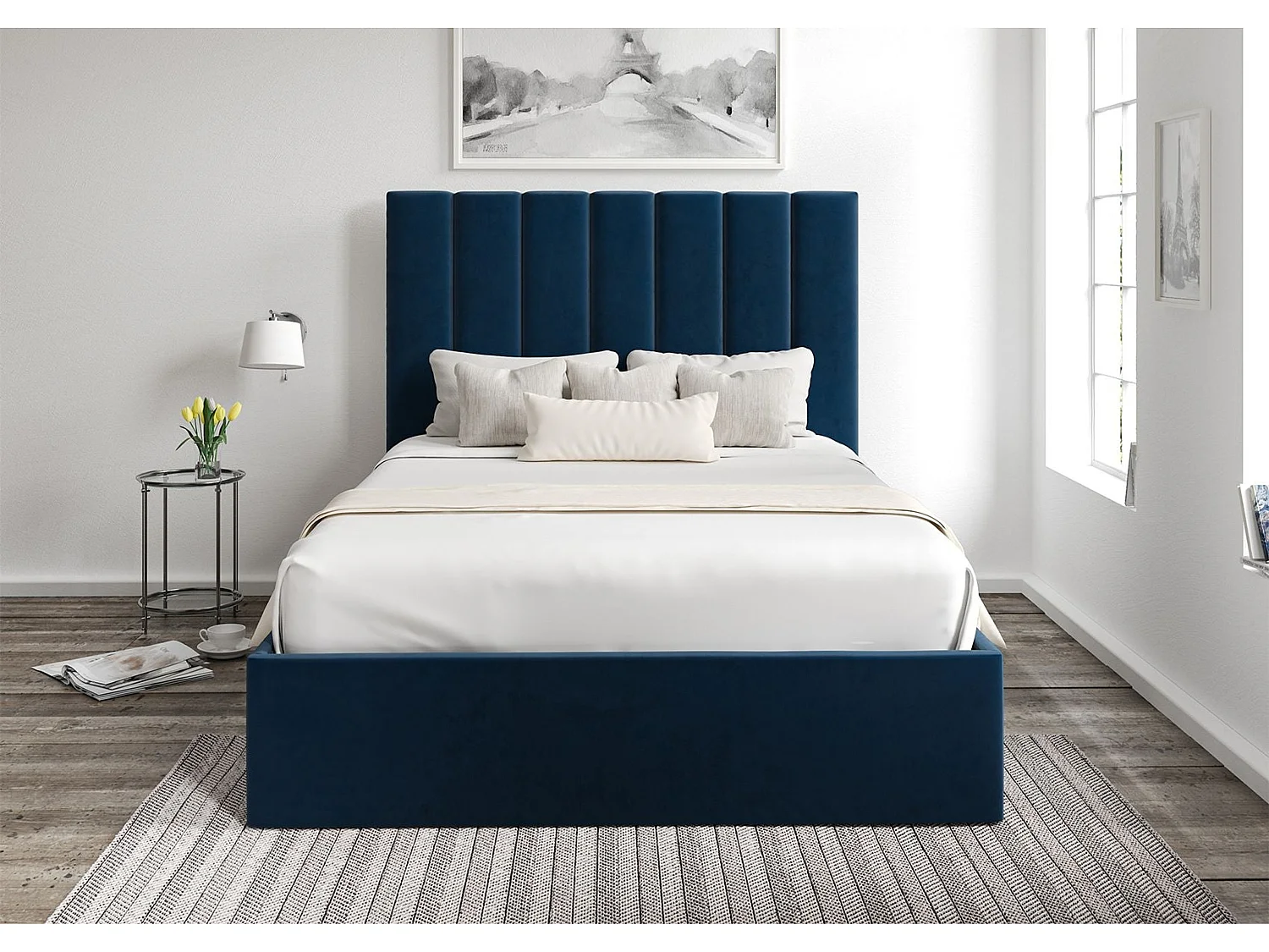 Upholstered Bedframe - 135 x 190 cm Bedframe in Blue