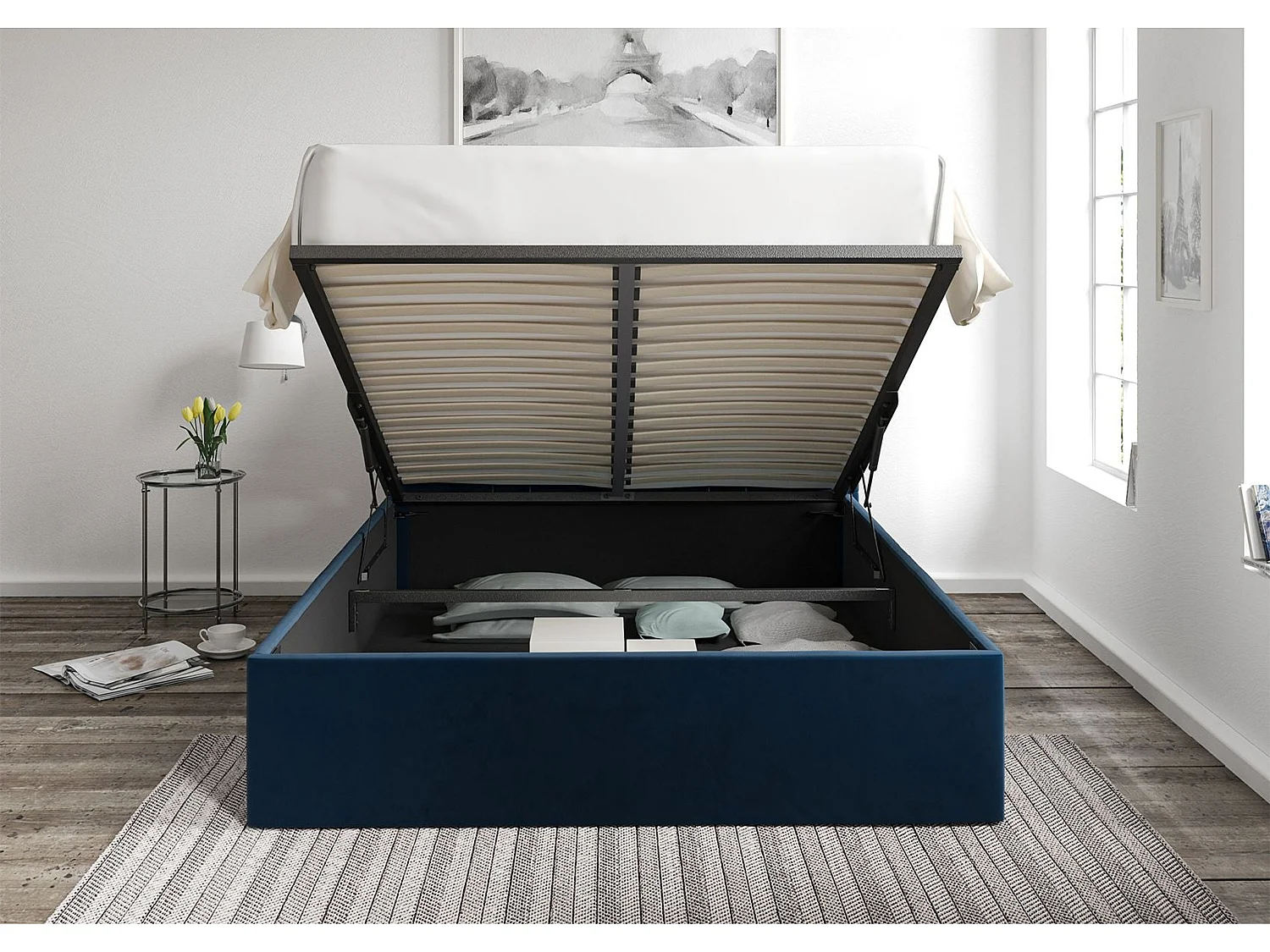 Upholstered Bedframe - 135 x 190 cm Bedframe in Blue