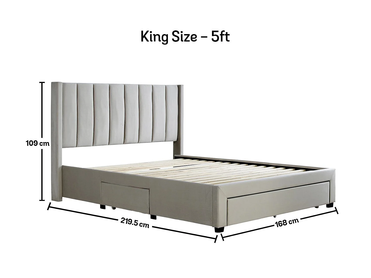 Upholstered Bedframe - 150 x 200 cm Bedframe in Beige