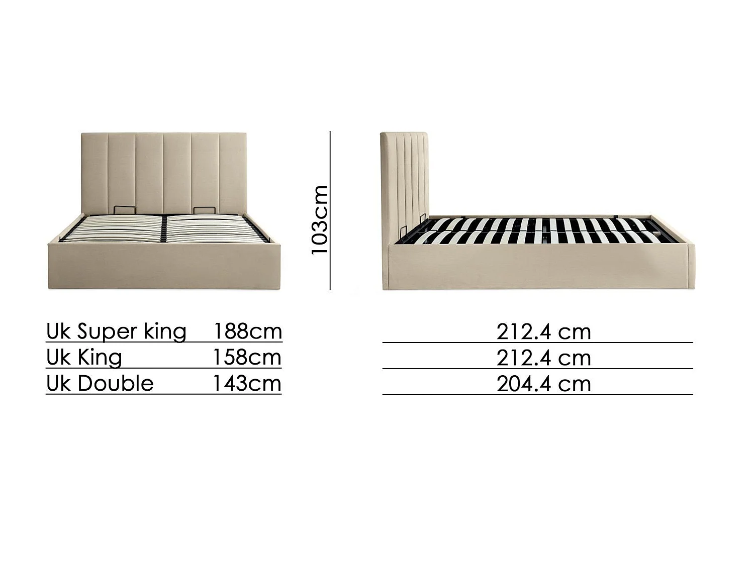 Upholstered Bedframe - 135 x 190 cm Bedframe in Grey