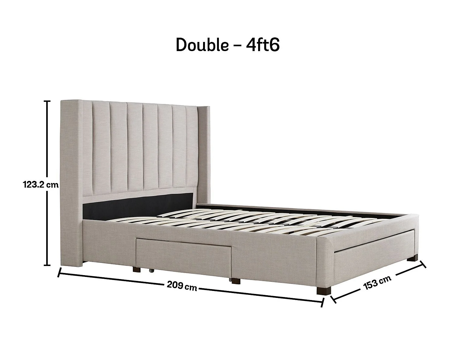 Upholstered Bedframe - 135 x 190 cm Bedframe in Grey