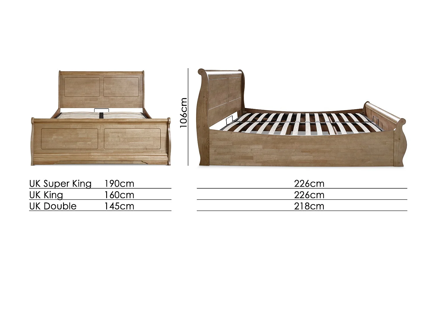 Oak Bedframe - 135 x 190 cm Bedframe in Beige