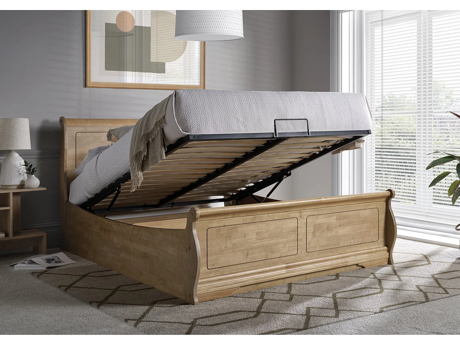 Oak Bedframe - 135 x 190 cm Bedframe in Beige