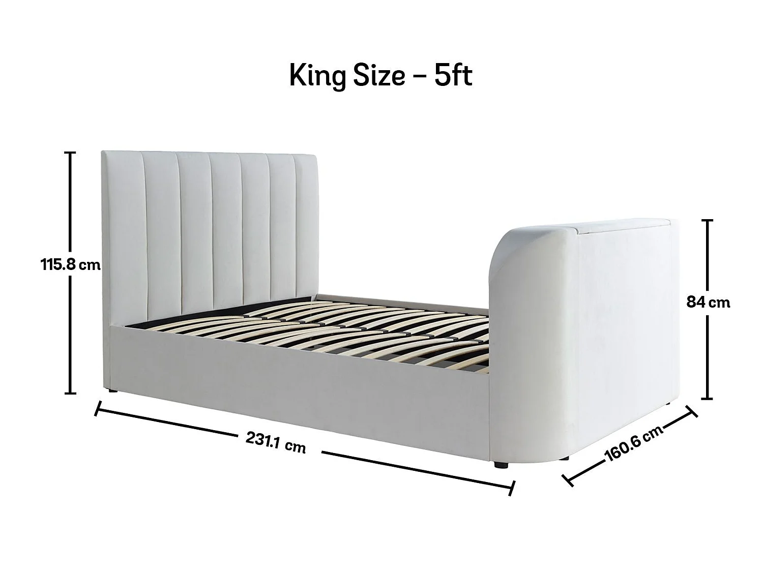 Upholstered Bedframe - 150 x 200 cm Bedframe Integrated TV Feature in Cream