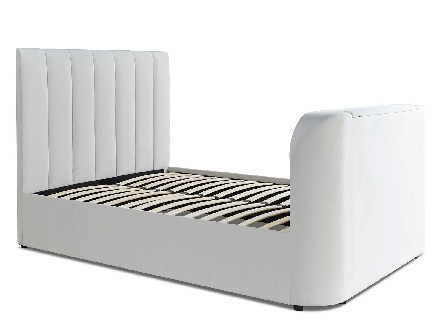 Upholstered Bedframe - 150 x 200 cm Bedframe Integrated TV Feature in Cream