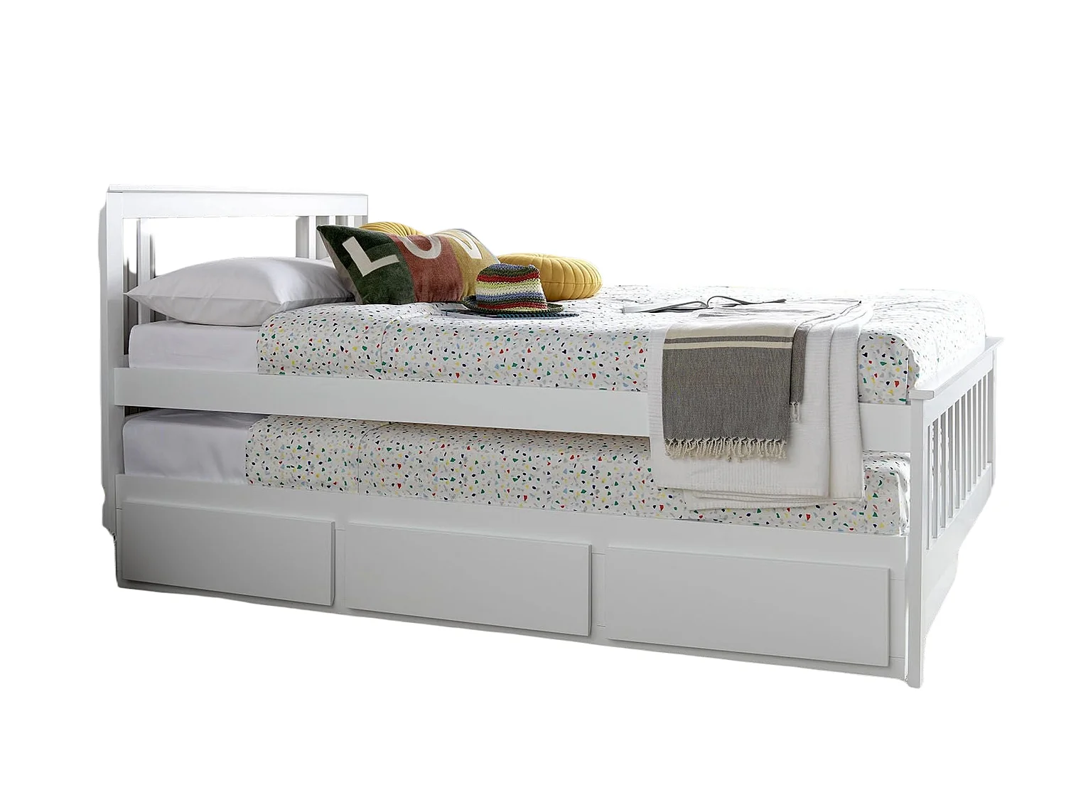 Painted Wood Bedframe - 135 x 190 cm Bedframe in White