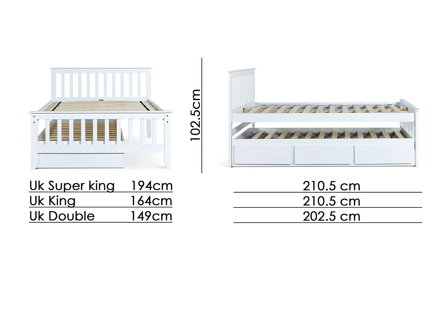 Painted Wood Bedframe - 135 x 190 cm Bedframe in White