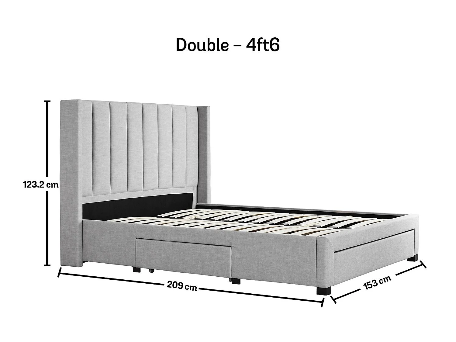 Upholstered Bedframe - 135 x 190 cm Bedframe in Grey