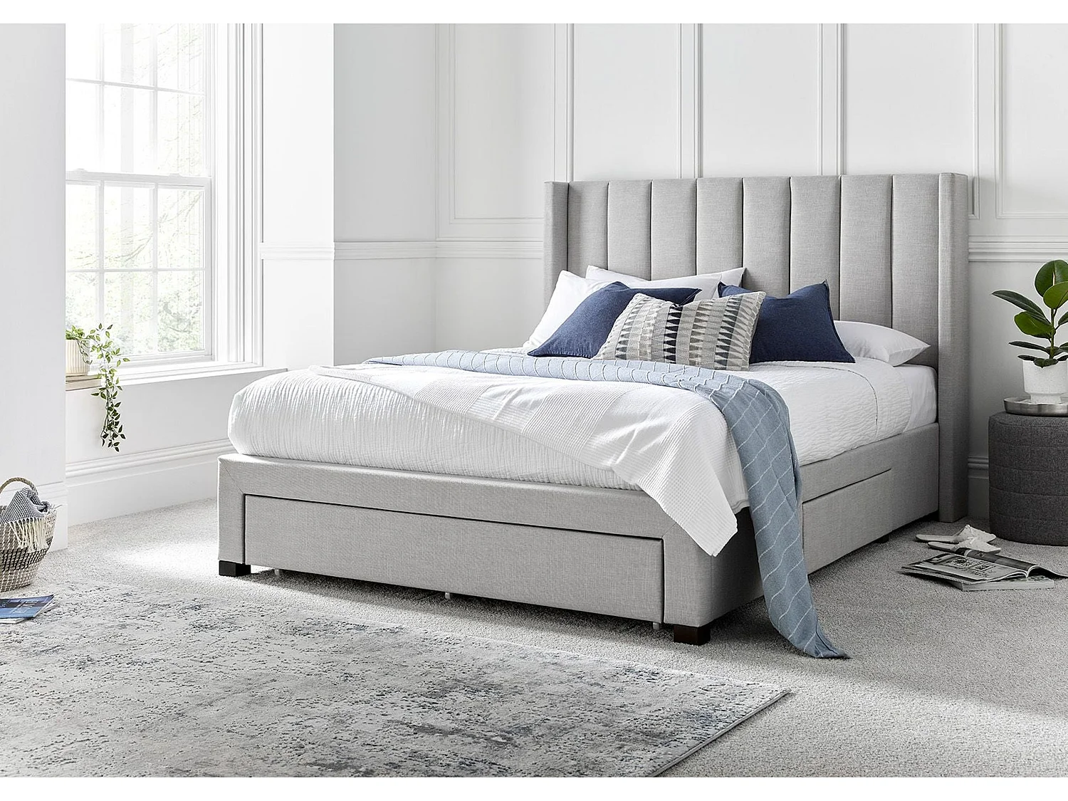 Upholstered Bedframe - 135 x 190 cm Bedframe in Grey