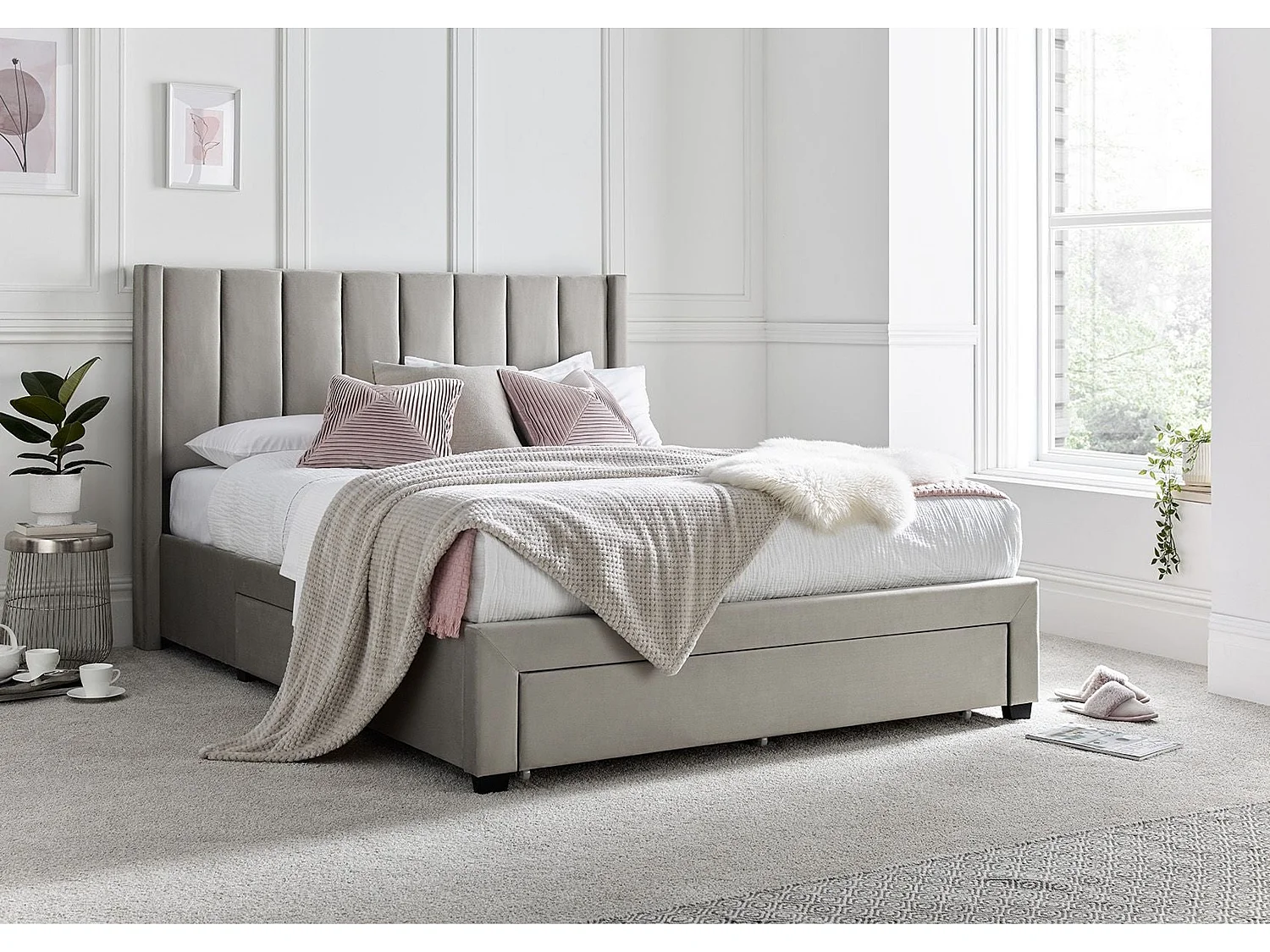 Upholstered Bedframe - 135 x 190 cm Bedframe in Beige
