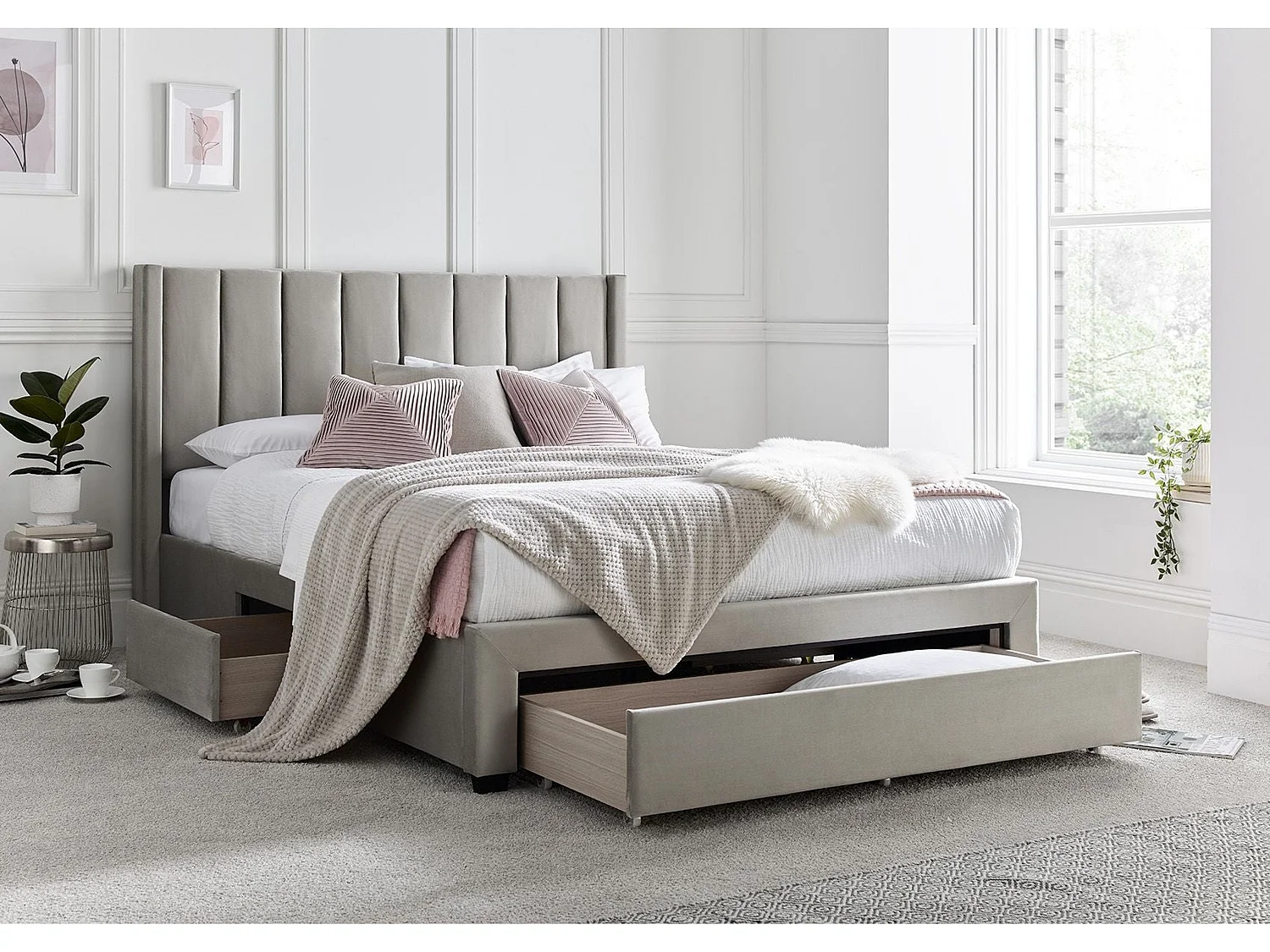 Upholstered Bedframe - 135 x 190 cm Bedframe in Beige