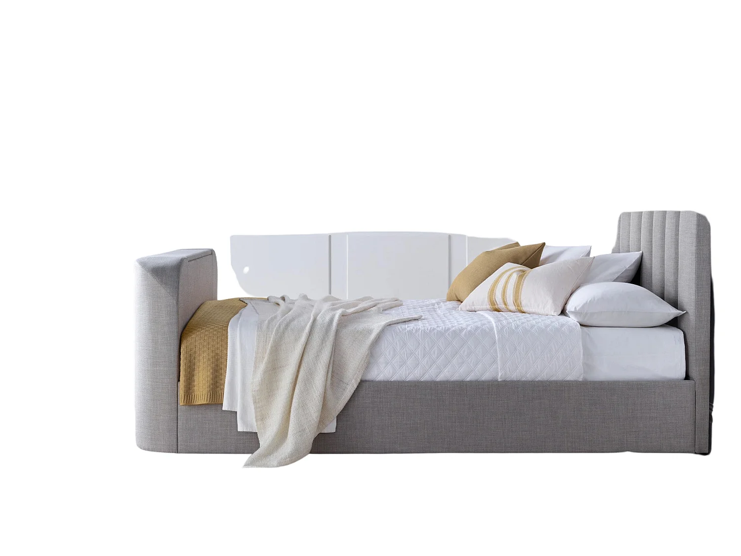 Upholstered Bedframe - 150 x 200 cm Bedframe Integrated TV Feature in Grey