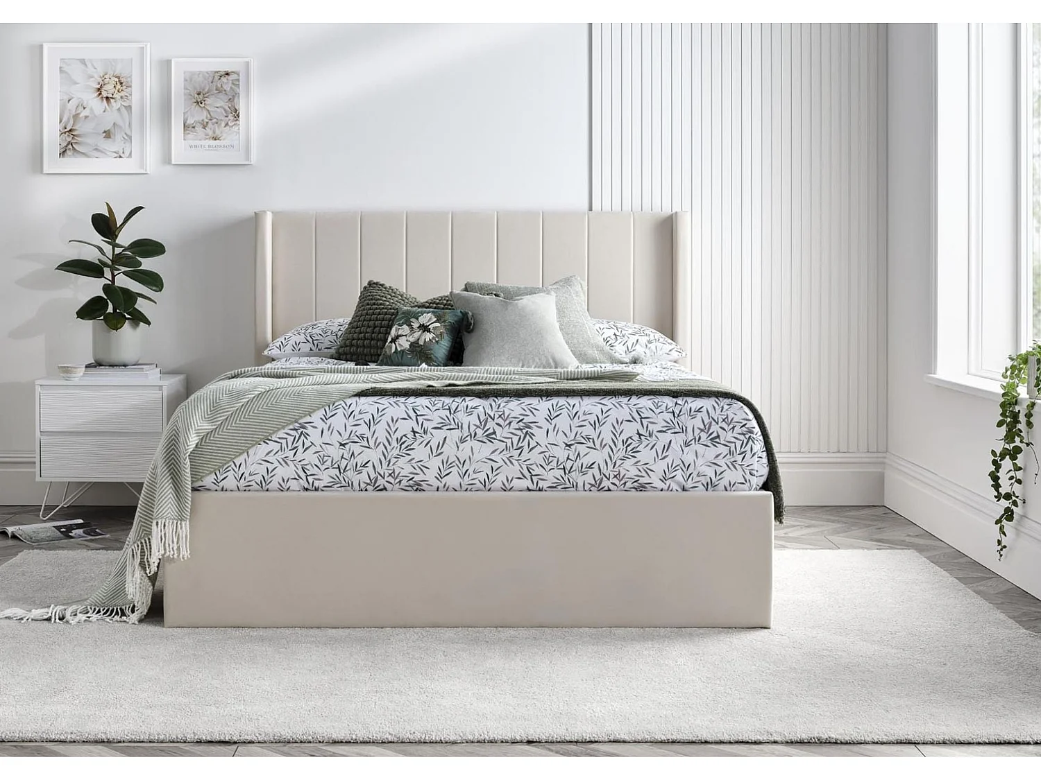 Upholstered Bedframe - 135 x 190 cm Bedframe in Cream