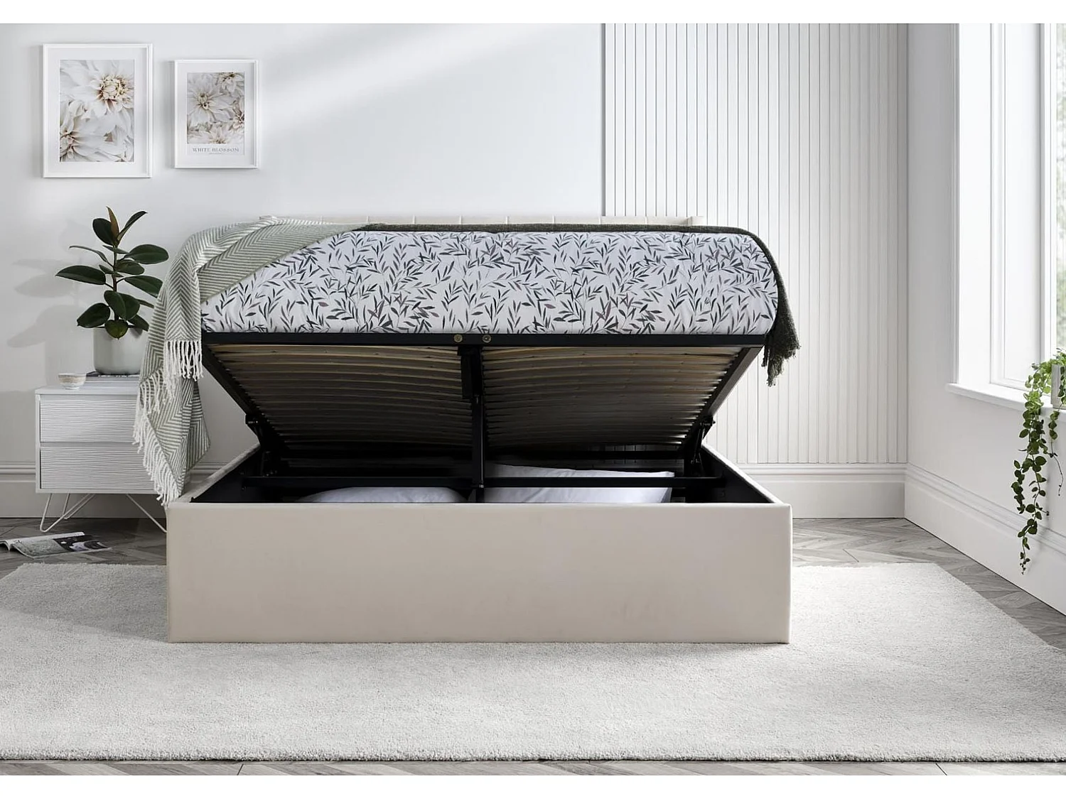 Upholstered Bedframe - 135 x 190 cm Bedframe in Cream