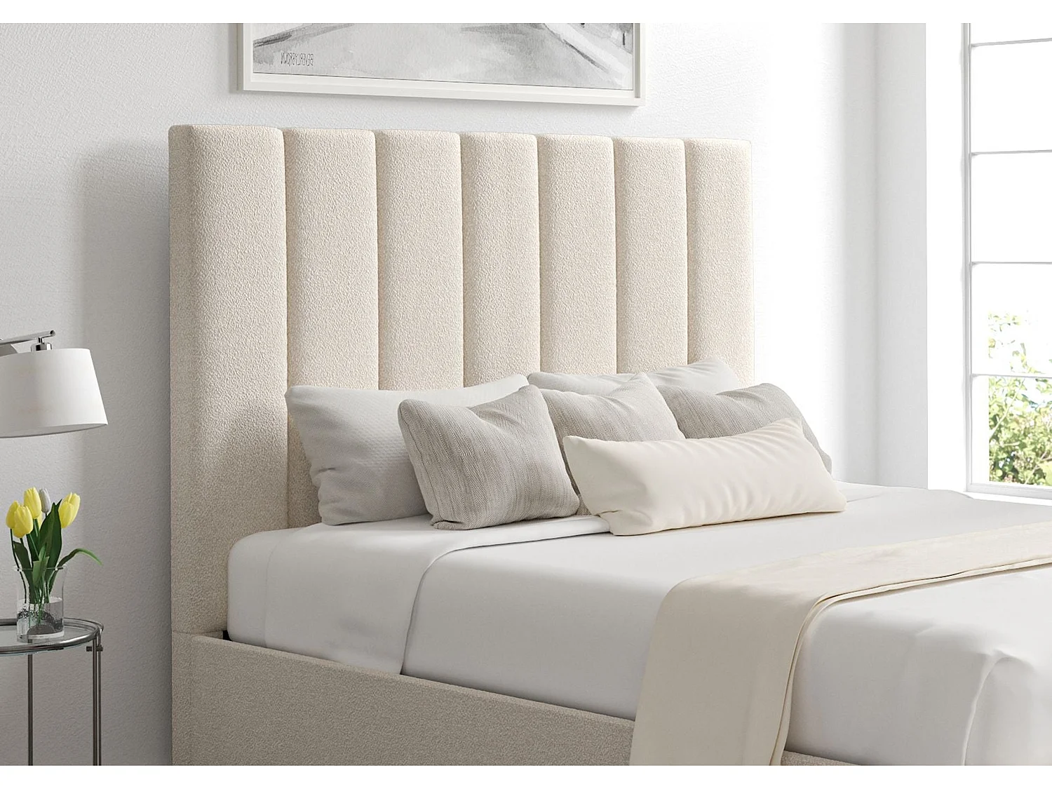 Upholstered Bedframe - 150 x 200 cm Bedframe in Cream