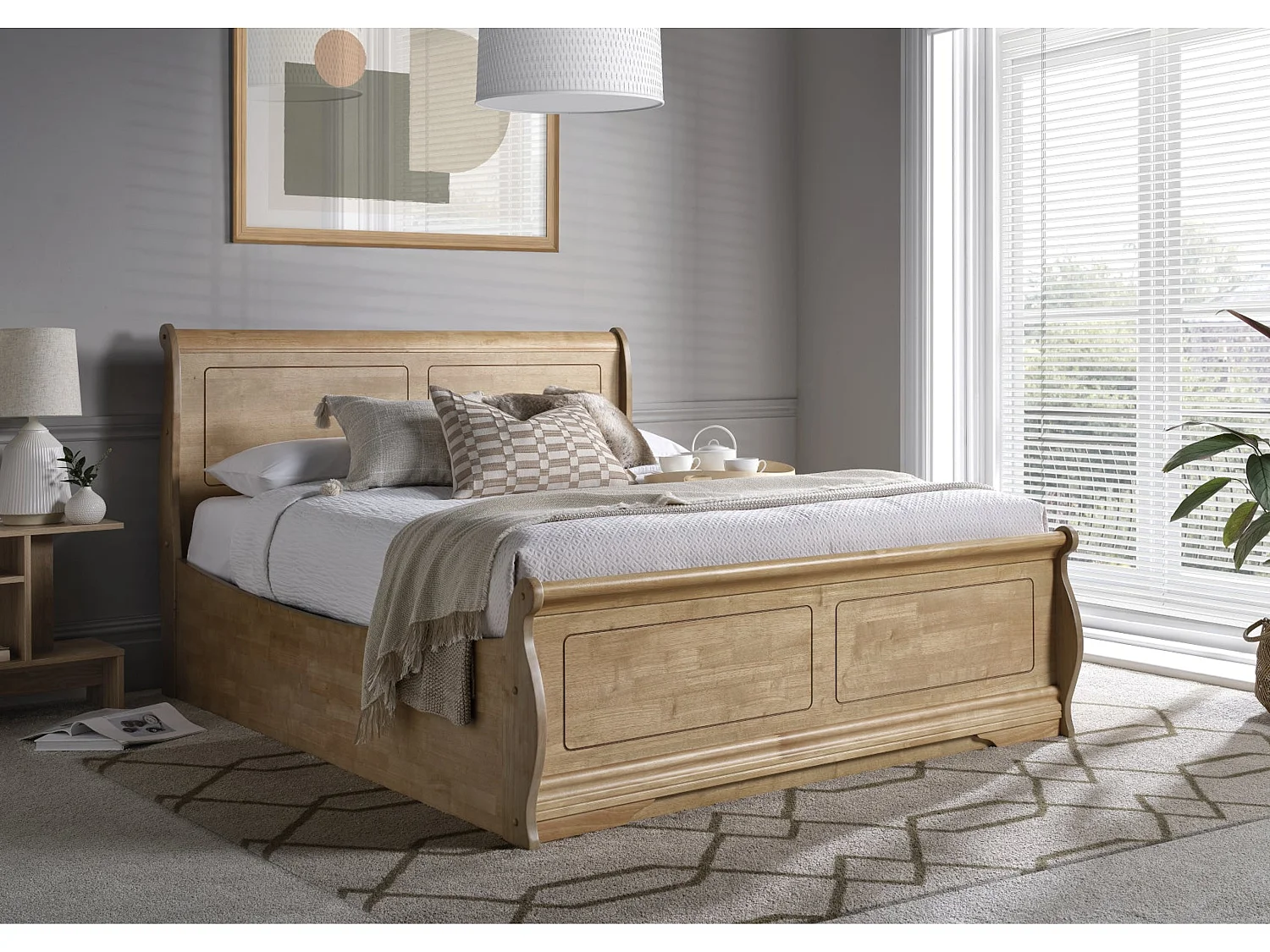 Oak Bedframe - 150 x 200 cm Bedframe in Beige