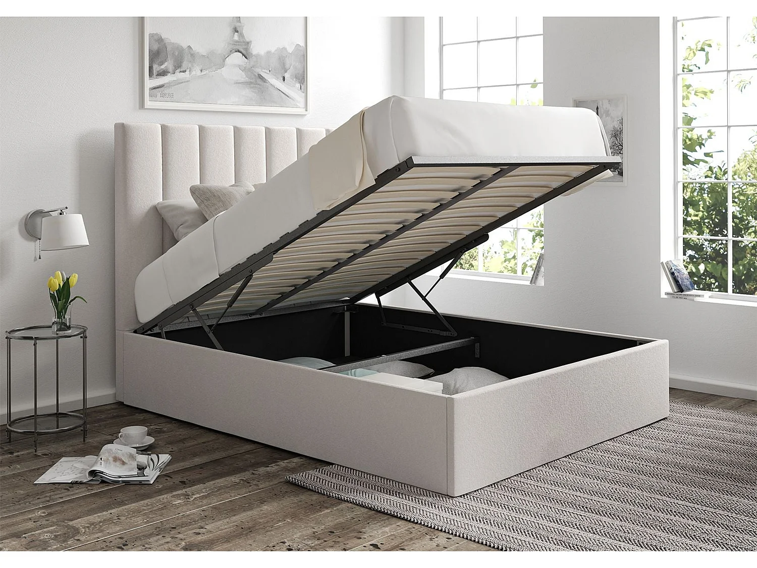 Upholstered Bedframe - 135 x 190 cm Bedframe in Grey