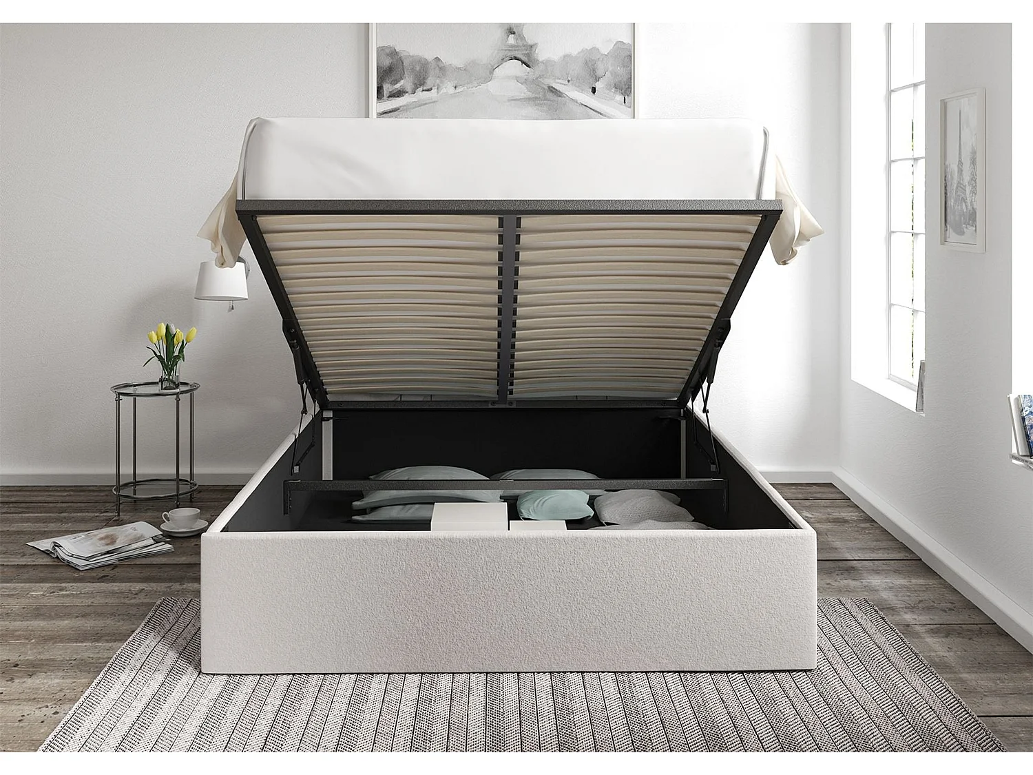 Upholstered Bedframe - 135 x 190 cm Bedframe in Grey