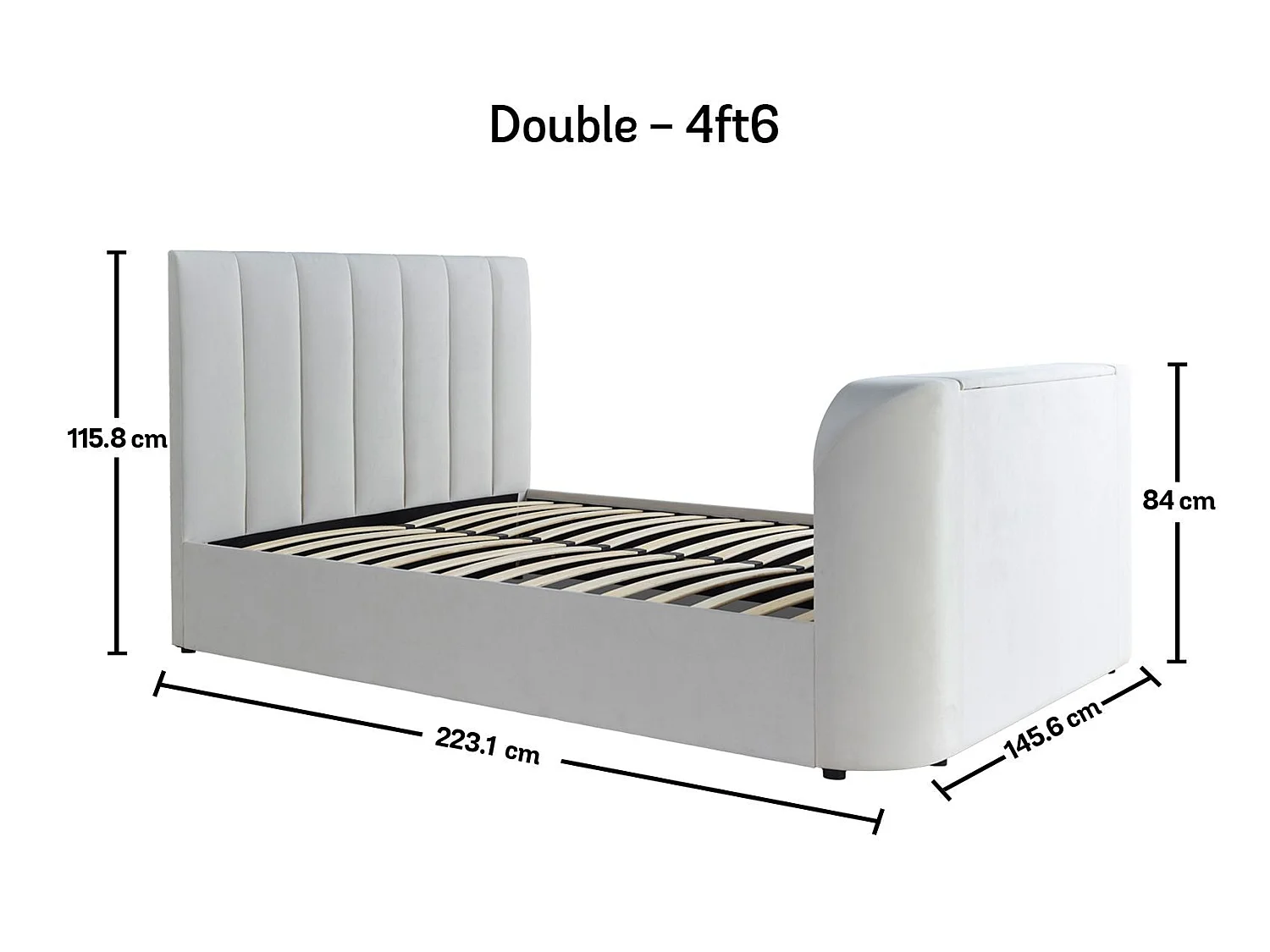 Upholstered Bedframe - 135 x 190 cm Bedframe Integrated TV Feature in Cream