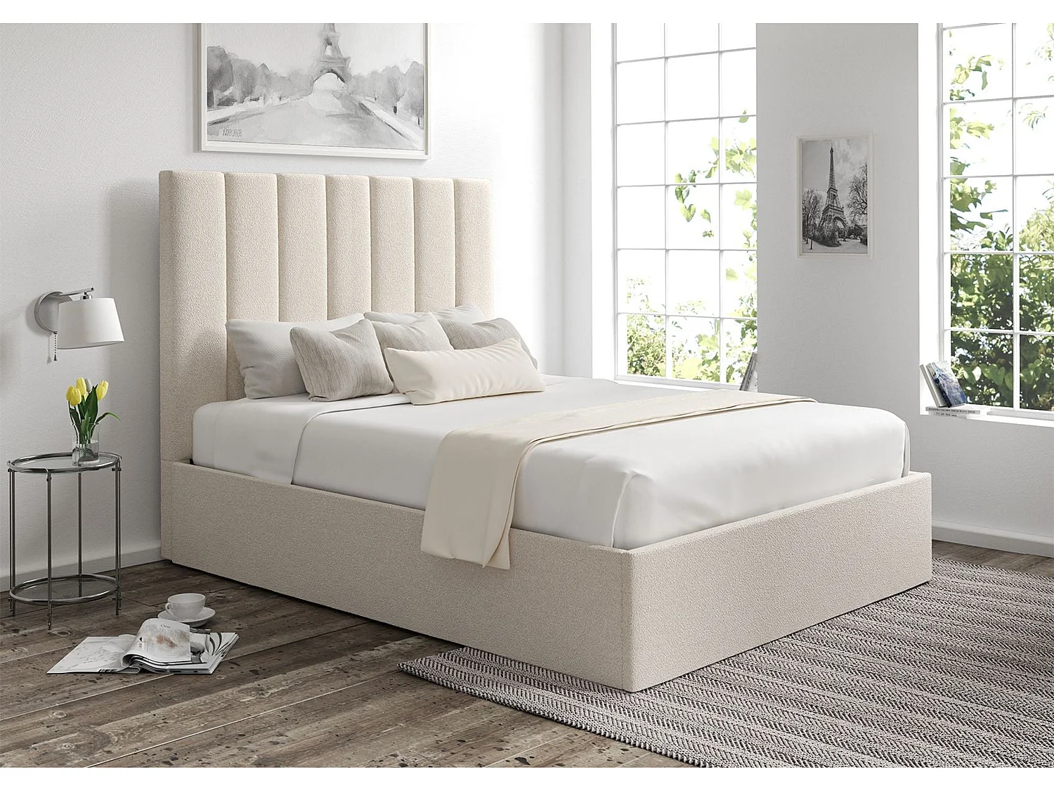 Upholstered Bedframe - 135 x 190 cm Bedframe in Cream