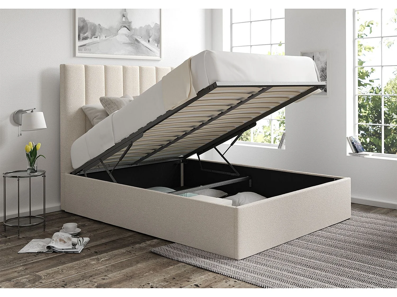 Upholstered Bedframe - 135 x 190 cm Bedframe in Cream