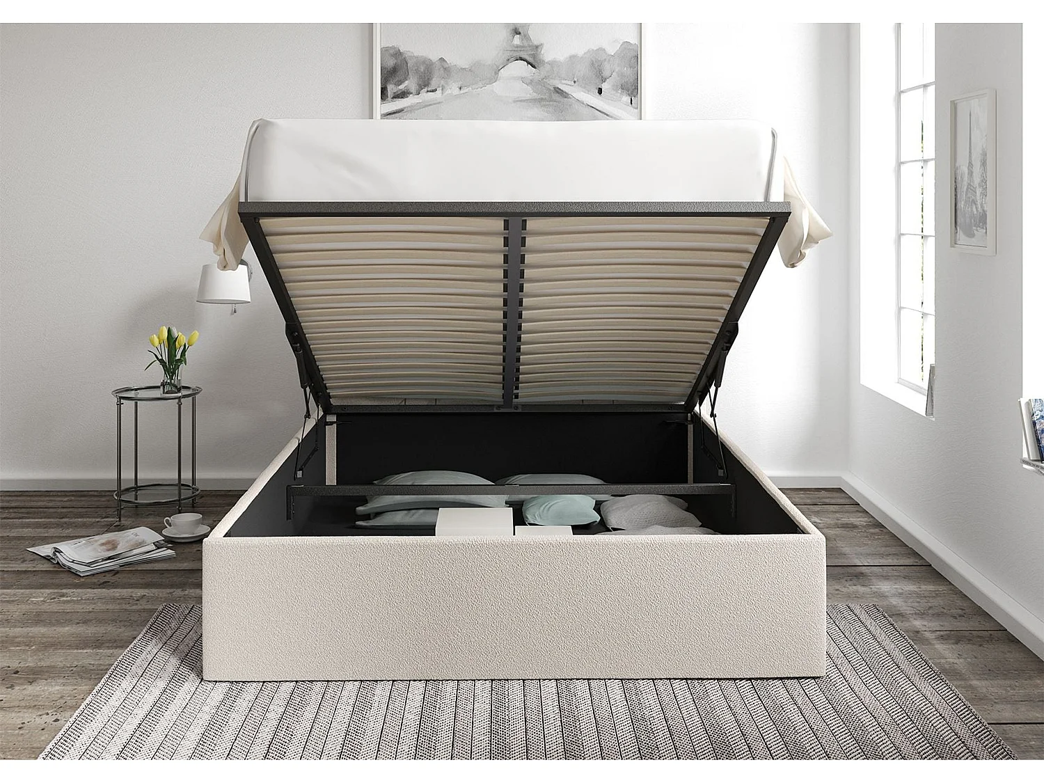 Upholstered Bedframe - 135 x 190 cm Bedframe in Cream