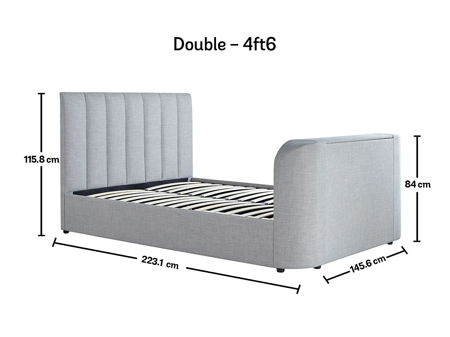 Upholstered Bedframe - 135 x 190 cm Bedframe Integrated TV Feature in Grey