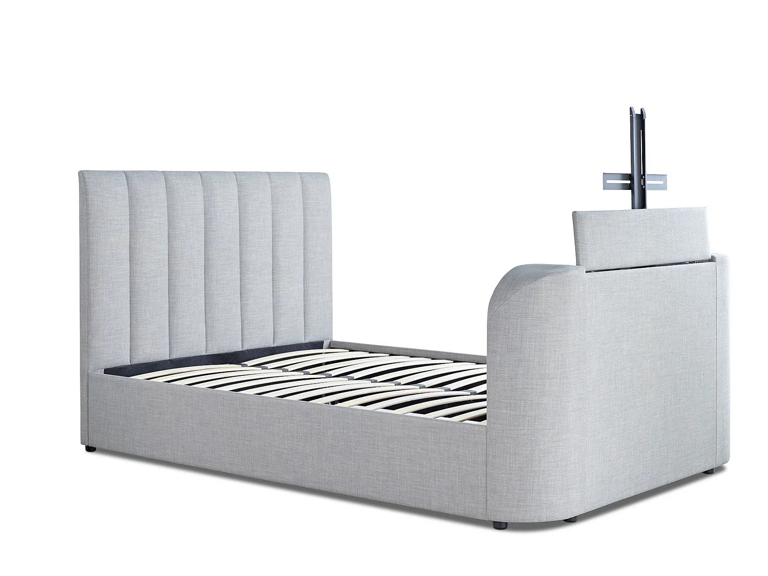 Upholstered Bedframe - 135 x 190 cm Bedframe Integrated TV Feature in Grey