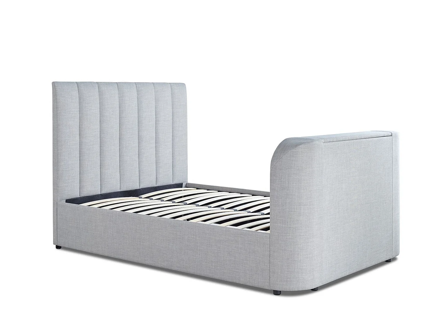 Upholstered Bedframe - 135 x 190 cm Bedframe Integrated TV Feature in Grey