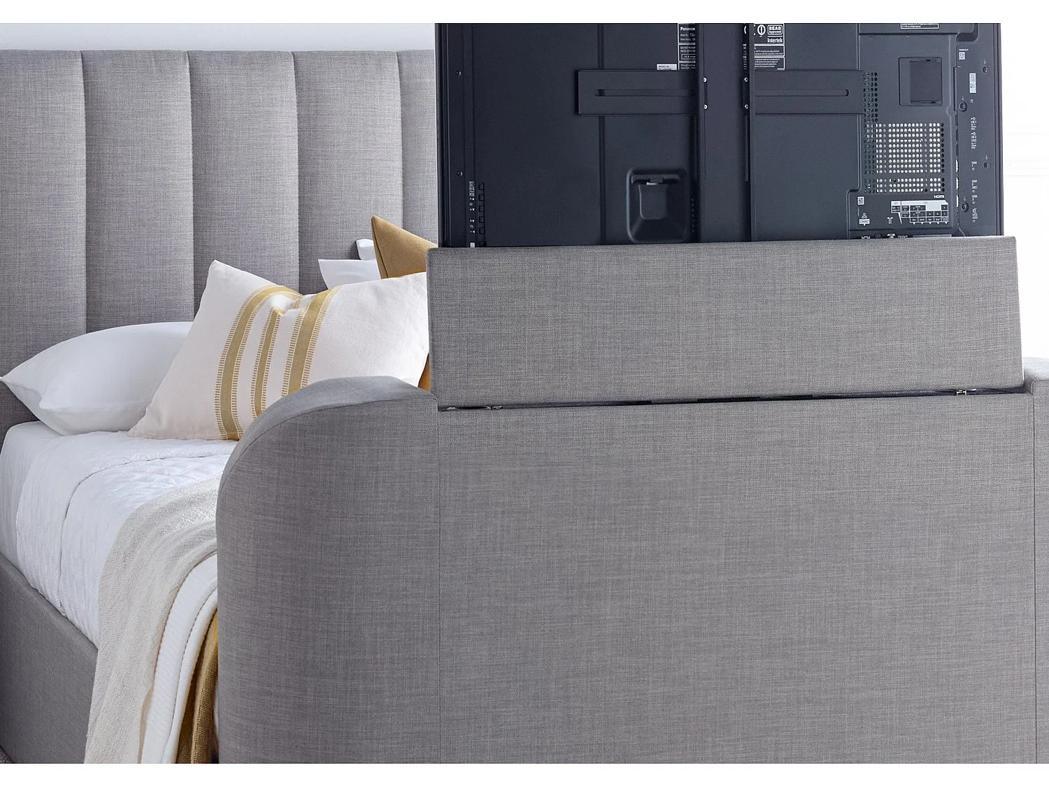 Upholstered Bedframe - 135 x 190 cm Bedframe Integrated TV Feature in Grey
