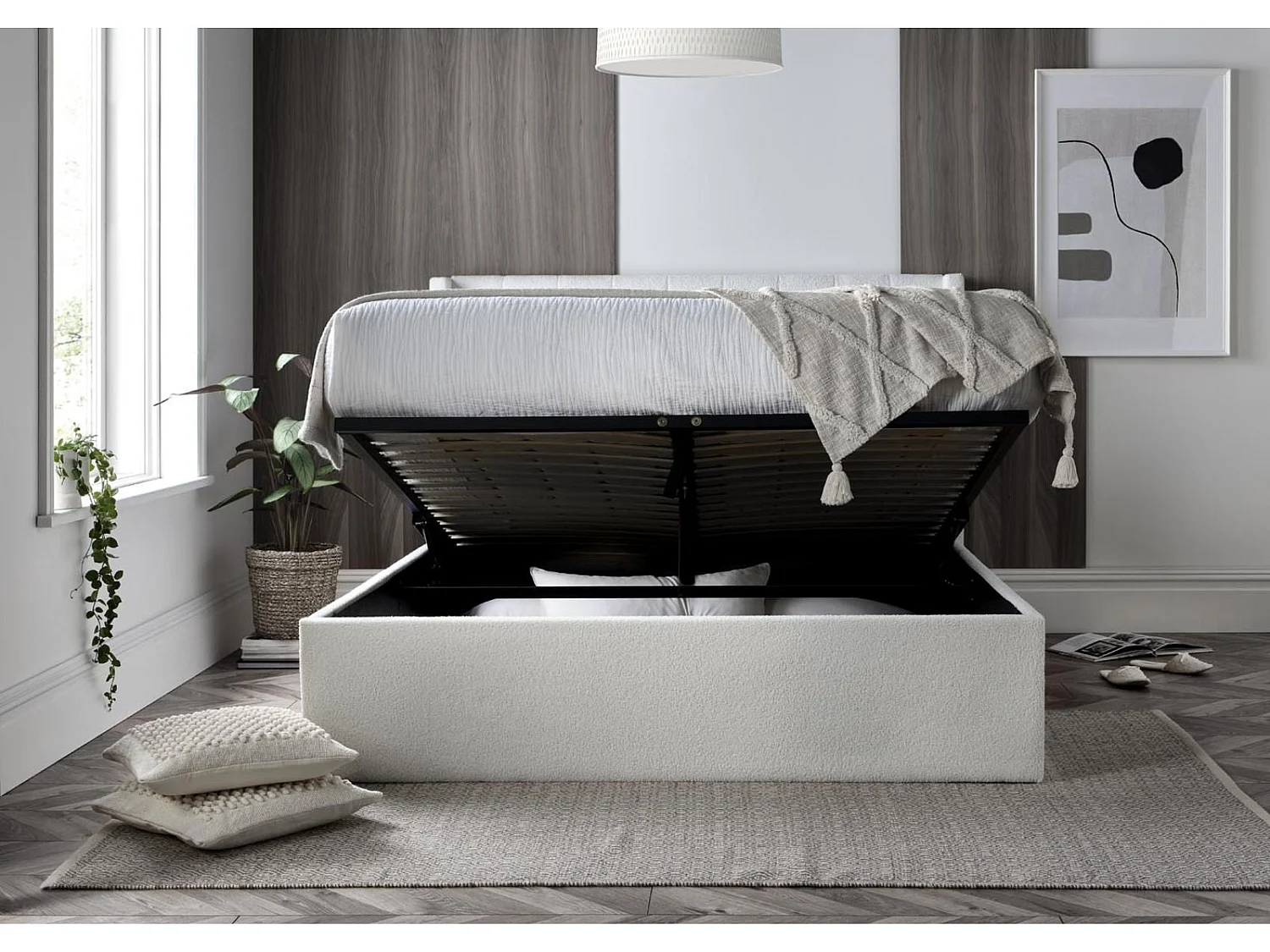 Upholstered Bedframe - 135 x 190 cm Bedframe in Cream