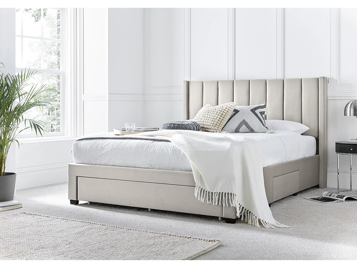 Upholstered Bedframe - 135 x 190 cm Bedframe in Beige