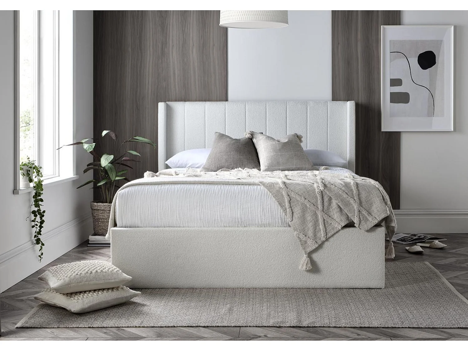 Upholstered Bedframe - 150 x 200 cm Bedframe in Cream
