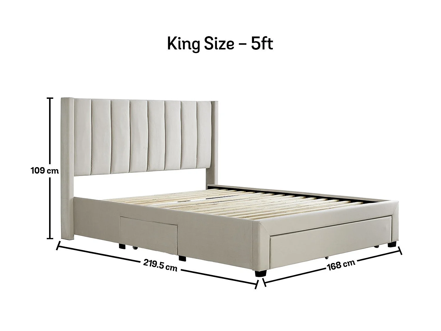 Upholstered Bedframe - 150 x 200 cm Bedframe in Beige