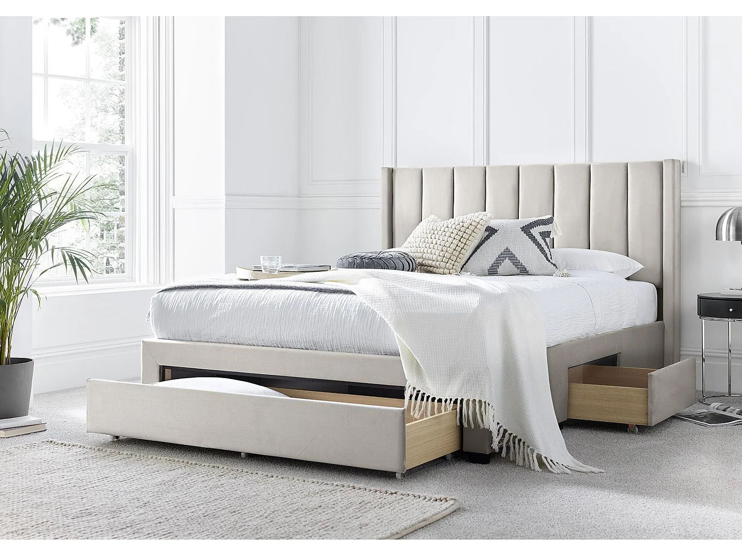 Upholstered Bedframe - 150 x 200 cm Bedframe in Beige