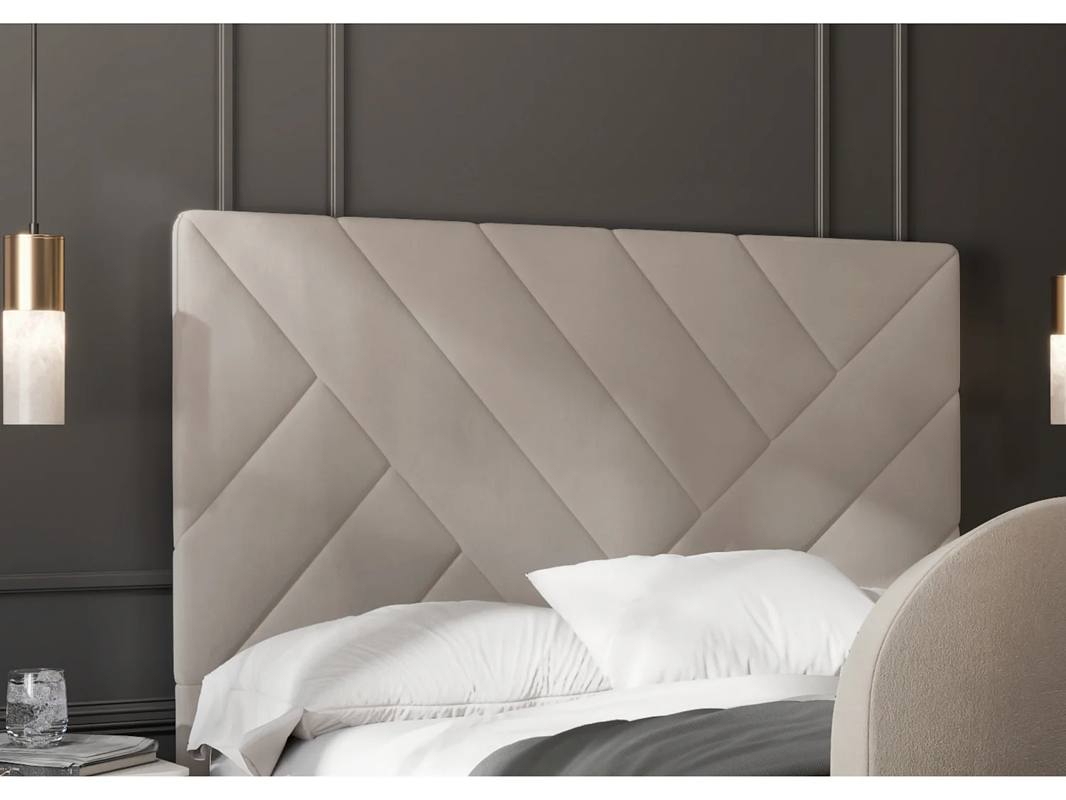 Upholstered Bedframe - 150 x 200 cm Bedframe Integrated TV Feature in Beige