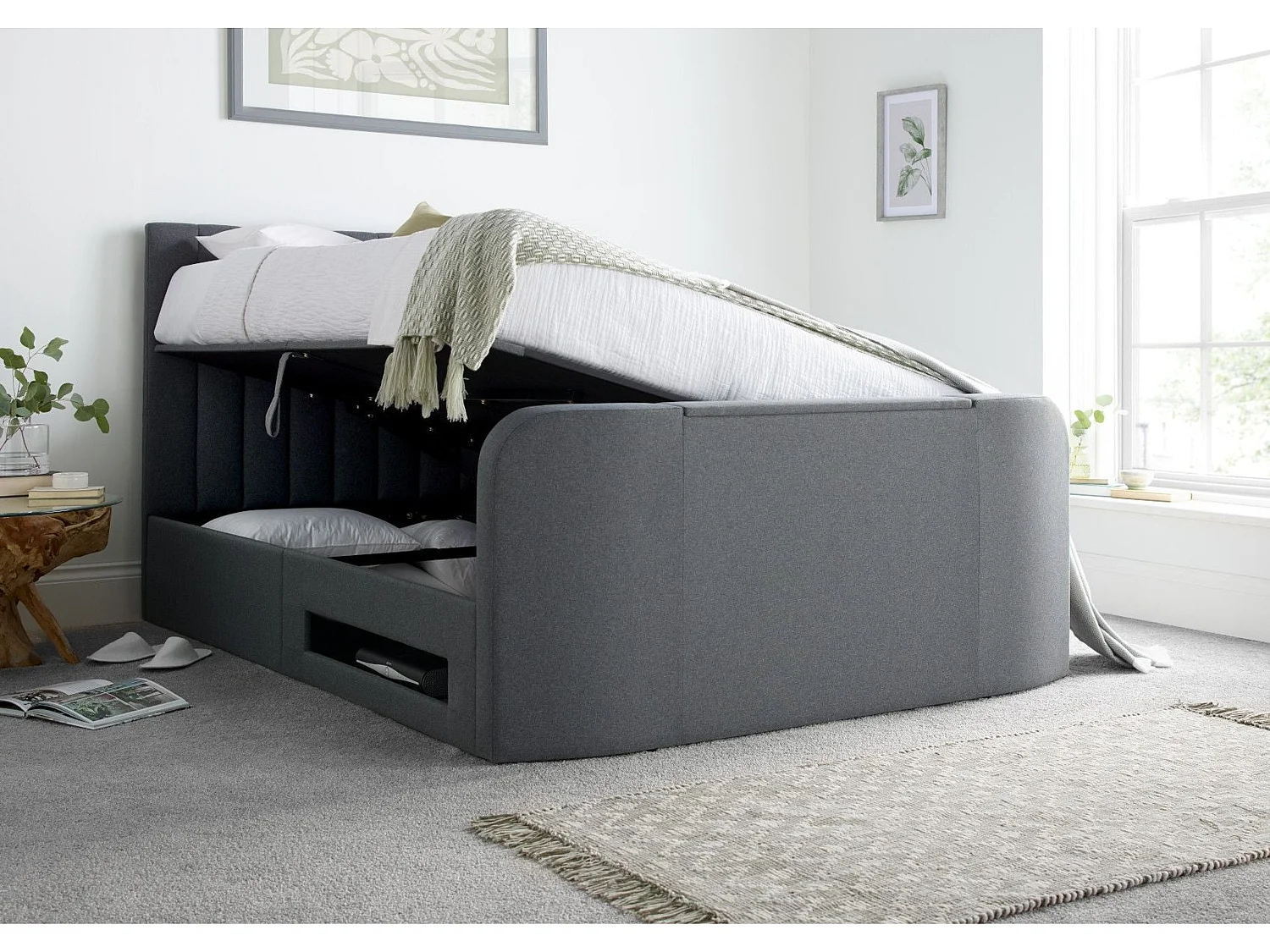 Upholstered Bedframe - 135 x 190 cm Bedframe in Grey