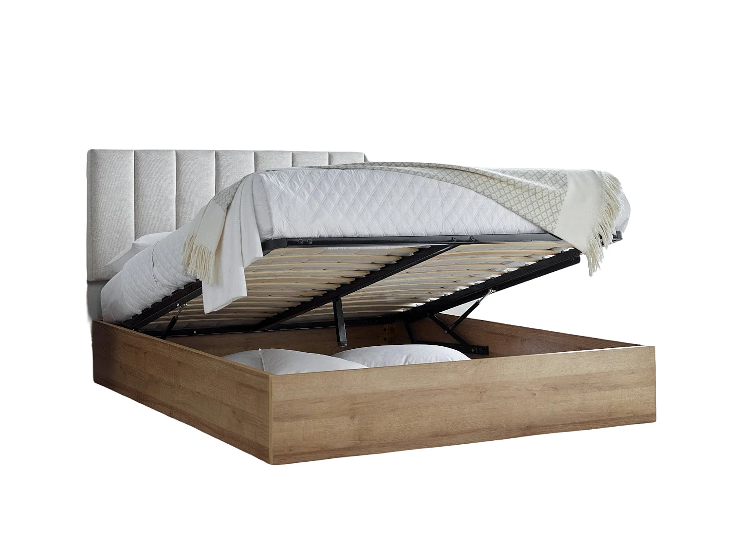 Upholstered Storage bed - 135 x 190 cm Ottoman Bed With Ottoman Storage in White