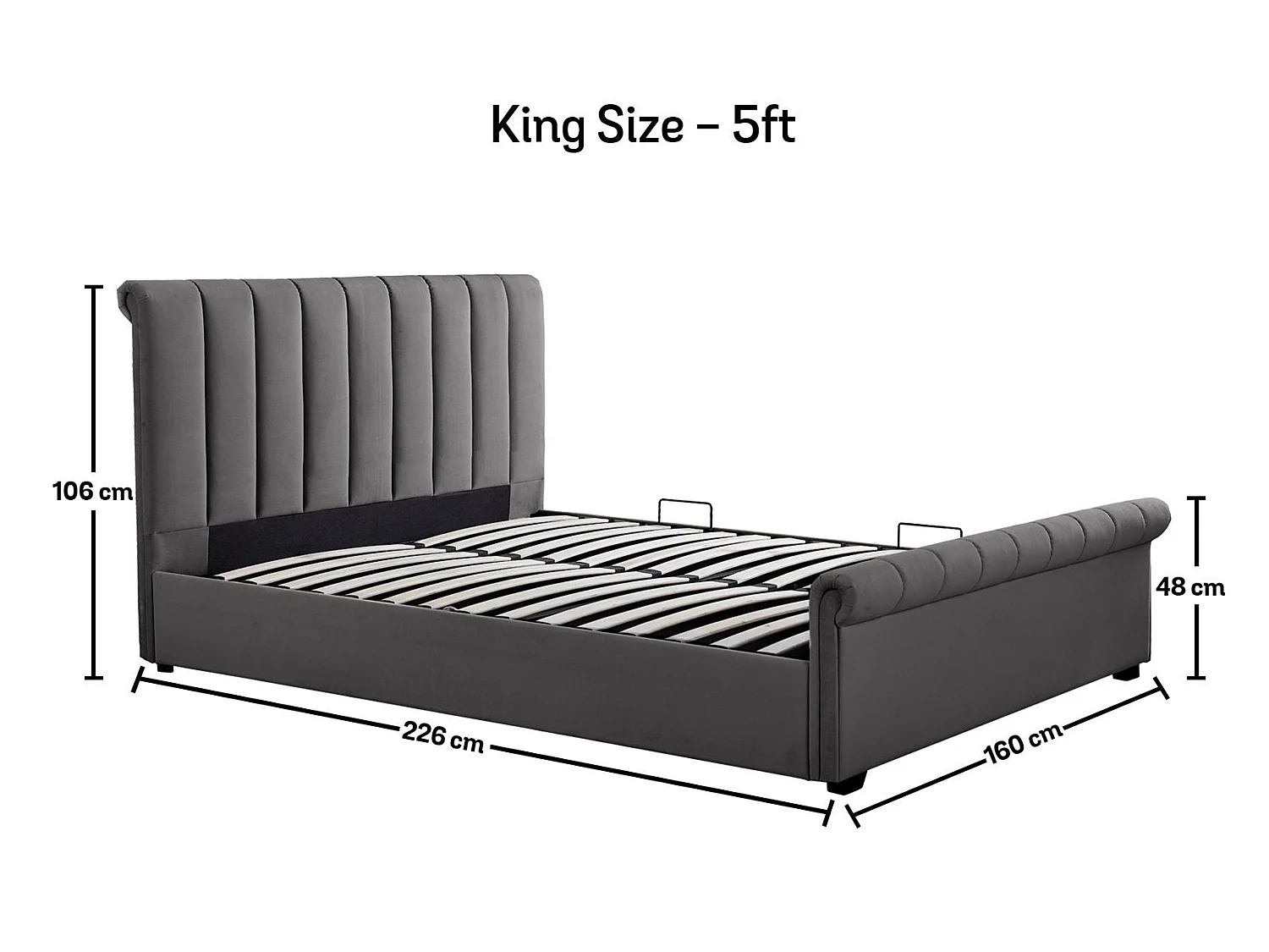 Upholstered Storage bed - 150 x 200 cm Ottoman Bed With Ottoman Storage in Grey