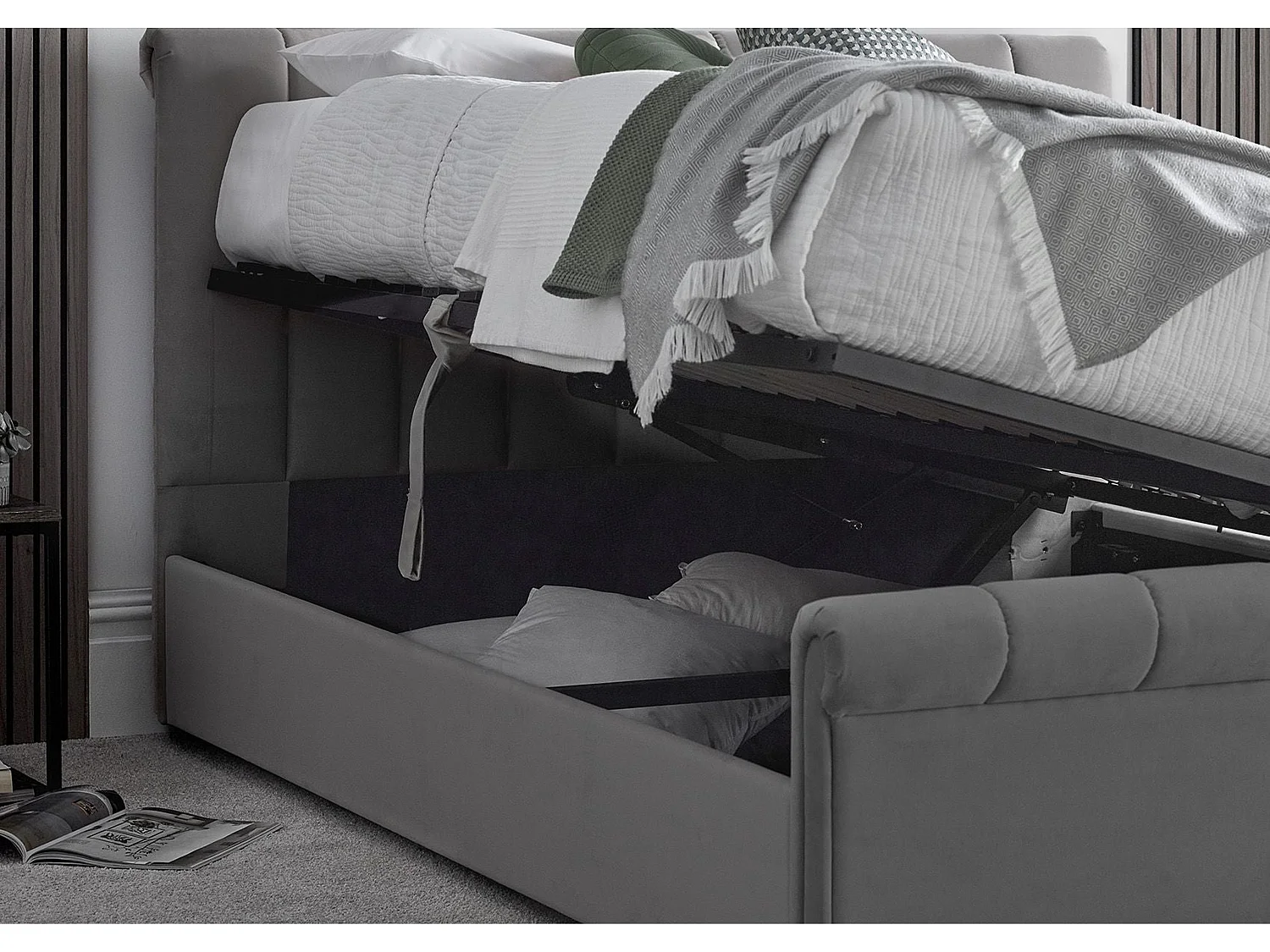 Upholstered Storage bed - 150 x 200 cm Ottoman Bed With Ottoman Storage in Grey