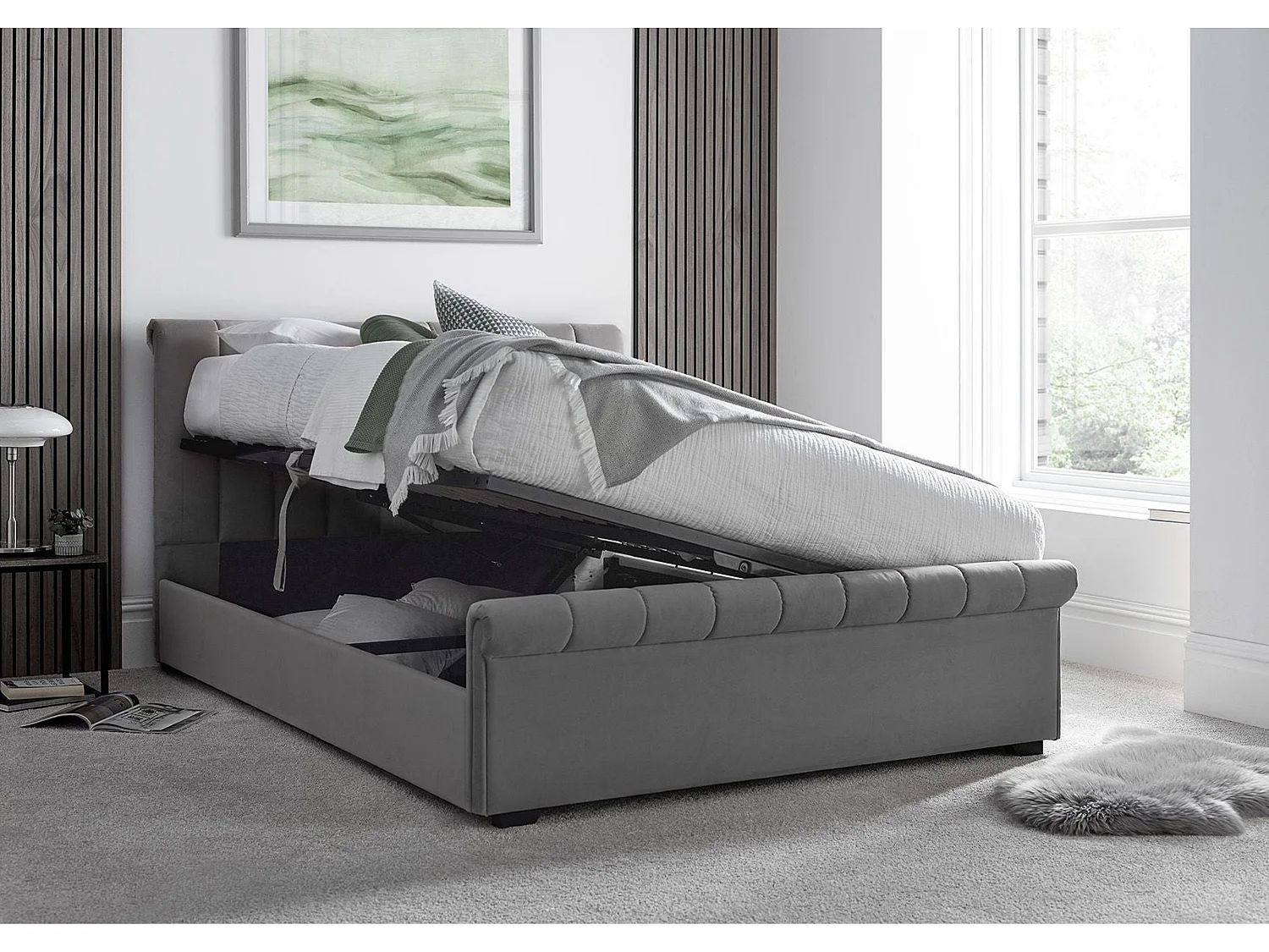 Upholstered Storage bed - 135 x 190 cm Ottoman Bed With Ottoman Storage in Grey