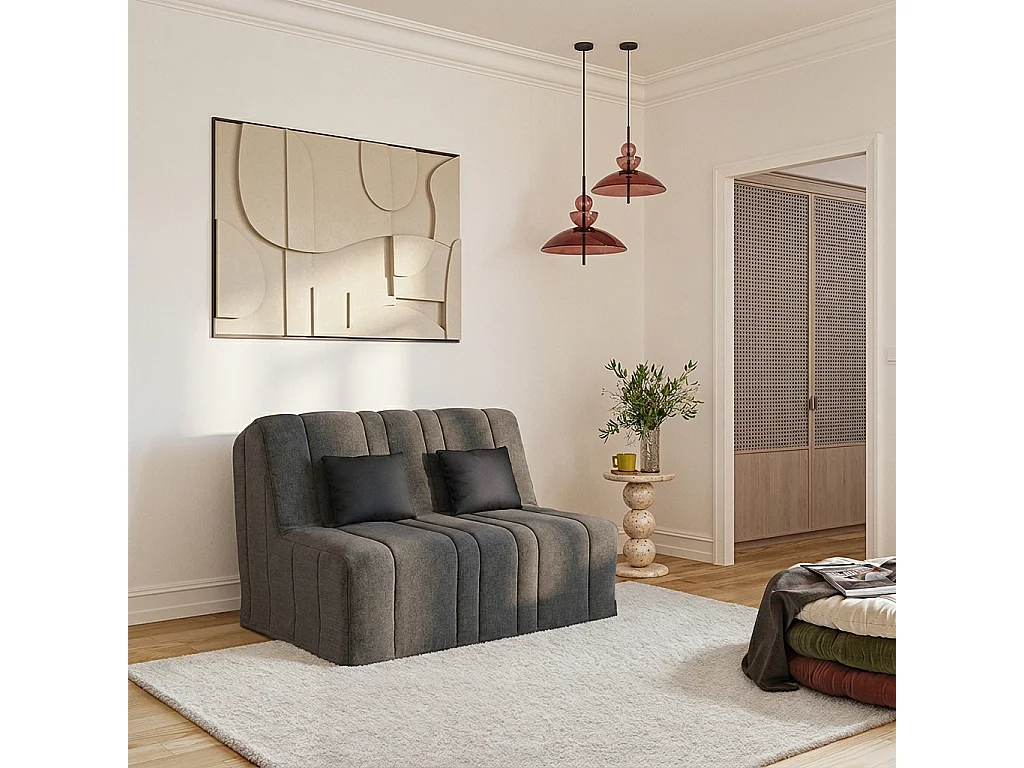 Banquette convertible NEA BZ, couchage 140x190, avec 2 coussins OFFERTS, Aba anthracite