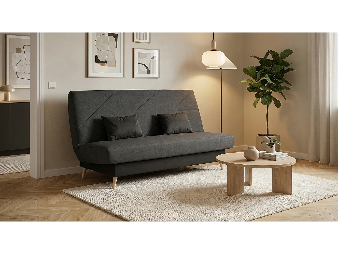 Banquette convertible ZEPHIR clic clac, couchage 130x190, avec 2 coussins OFFERTS, Aba anthracite