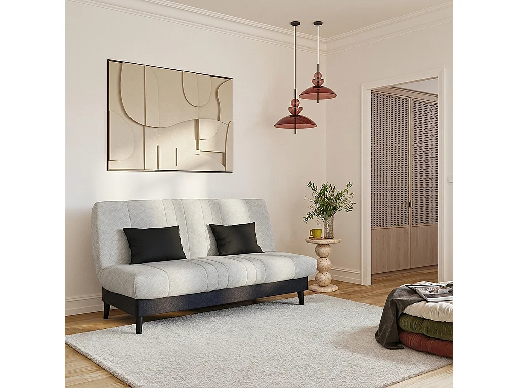 Banquette convertible ELIOS clic clac, couchage 130x190, avec 2 coussins OFFERTS, Tambre perle